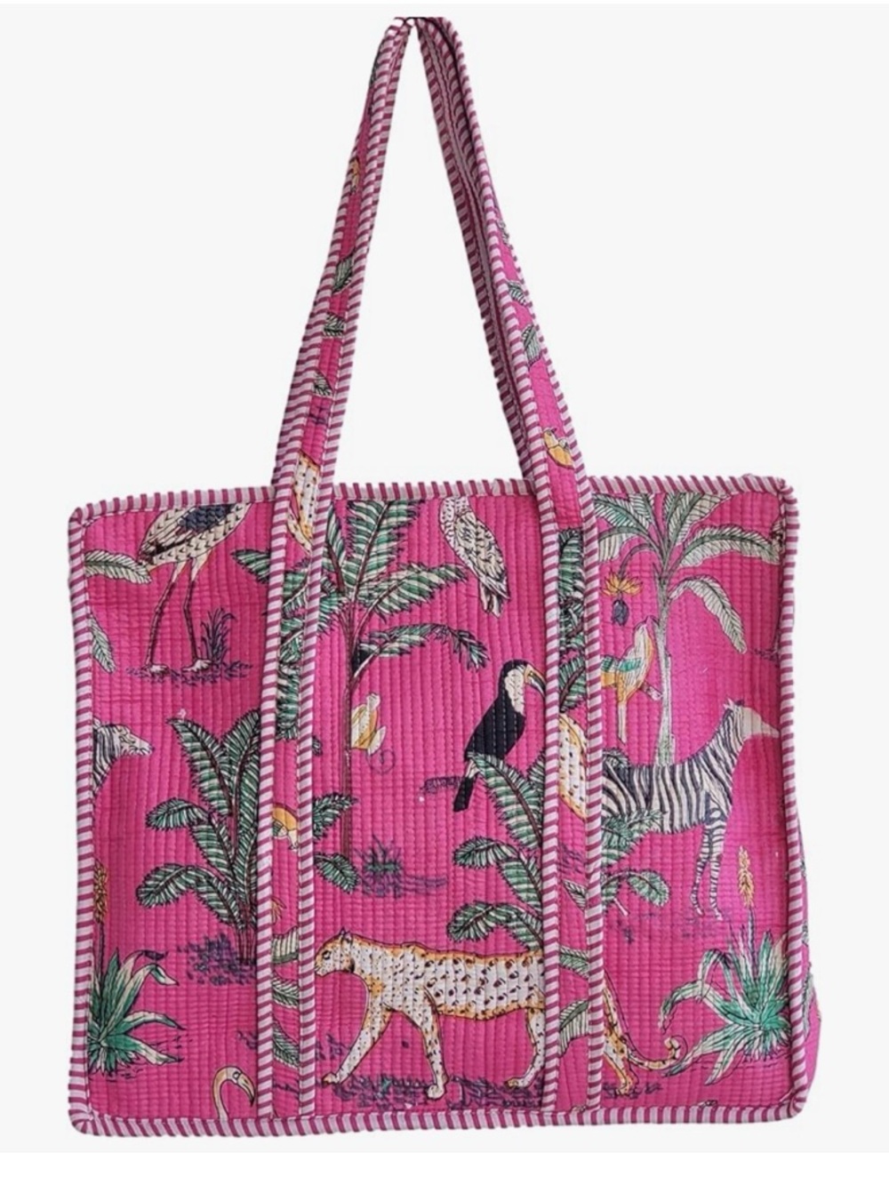 NEW Pink 100% Cotton Jungle Print Shoulder Bag Tote Bag